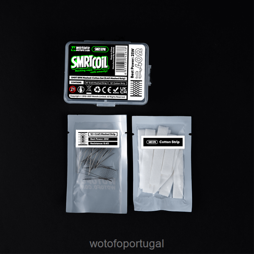 N8J6ZL422 Wotofo SMRT conjunto de malha-algodão rpm Malha de 0,4 ohm + algodão | Wotofo Lisbon